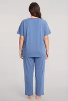 Kadın Büyük Beden Mavi Düğmeli Kısa Kollu Pijama Takımı Akbeniz 202620 farklı açı