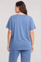 Kadın Büyük Beden Mavi Düğmeli Kısa Kollu Pijama Takımı Akbeniz 202620 detay görünüm
