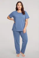 Kadın Büyük Beden Mavi Düğmeli Kısa Kollu Pijama Takımı Akbeniz 202620