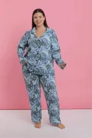 Kadın Büyük Beden Mavi Tropikal Desenli Düğmeli Pijama Takımı Akbeniz 202524 Mavi görsel 7