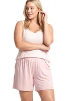 Kadın Büyük Beden Pudra Fitilli Şortlu Pijama Takımı Akbeniz 202611 Pudra