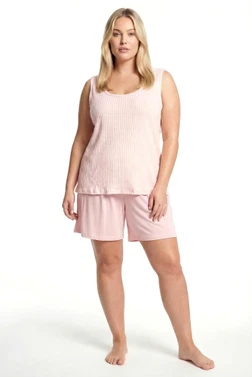 Kadın Büyük Beden Pudra Fitilli Şortlu Pijama Takımı Akbeniz 202611 - Alternatif Görünüm
