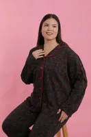 Kadın Büyük Beden Siyah Kırmızı Çiçekli Düğmeli Pijama Takımı Akbeniz 202523 Siyah görsel 7