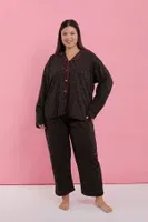 Kadın Büyük Beden Siyah Kırmızı Çiçekli Düğmeli Pijama Takımı Akbeniz 202523 Siyah görsel 5