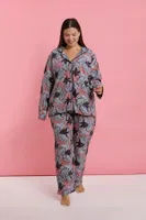 Kadın Büyük Beden Somon Yaprak Desenli Düğmeli Pijama Takımı Akbeniz 202524 Somon farklı açı