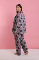Kadın Büyük Beden Somon Yaprak Desenli Düğmeli Pijama Takımı Akbeniz 202524 Somon görsel 4