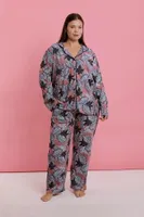 Kadın Büyük Beden Somon Yaprak Desenli Düğmeli Pijama Takımı Akbeniz 202524 Somon görsel 7