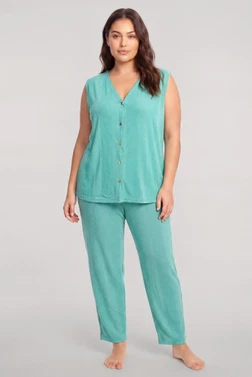 Kadın Büyük Beden Su Yeşili Yelekli Yazlık Pijama Takımı Akbeniz 202622 - Alternatif Görünüm