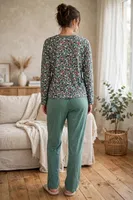 Kadın Çiçek Desen Patlı Yeşil Pijama Takımı Çift Kaplan 7204 Yeşil farklı açı