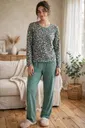 Kadın Çiçek Desen Patlı Yeşil Pijama Takımı Çift Kaplan 7204