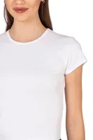 Kadın Crop Pamuklu Kaşkorse Esnek Rahat Bisiklet Yaka Kısa Kollu T-shirt Bluz Özkan 27433 Beyaz görsel 4