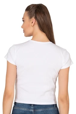 Kadın Crop Pamuklu Kaşkorse Esnek Rahat Bisiklet Yaka Kısa Kollu T-shirt Bluz Özkan 27433 - Alternatif Görünüm