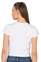 Kadın Crop Pamuklu Kaşkorse Esnek Rahat Bisiklet Yaka Kısa Kollu T-shirt Bluz Özkan 27433 Beyaz detay görünüm