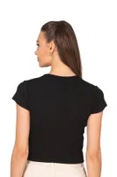 Kadın Crop Pamuklu Kaşkorse Esnek Rahat Bisiklet Yaka Kısa Kollu T-shirt Bluz Özkan 27433 Siyah görsel 6