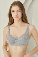 Kadın Dantel Askılı Balenli Toparlayıcı Sütyen NBB 385 Gri görsel 7