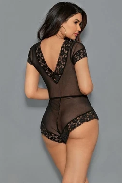 For Dreams Kadın Dantel Detaylı Transparan Kısa Kollu Body For Dreams 9104 - Alternatif Görünüm