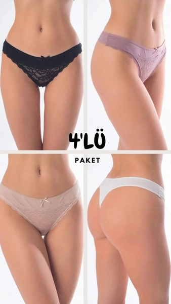 Kadın Dantelli Tanga 4'lü Paket Confeo C804-501