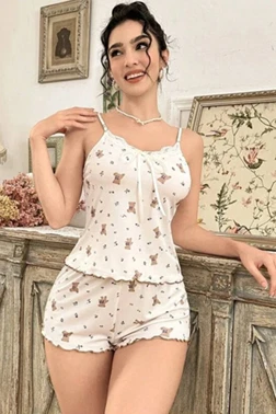 Kadın Desenli Şortlu Pijama Takımı Ruselin 5179