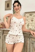 Kadın Desenli Şortlu Pijama Takımı Ruselin 5179 Beyaz