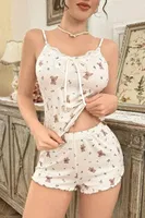 Kadın Desenli Şortlu Pijama Takımı Ruselin 5179 Beyaz farklı açı