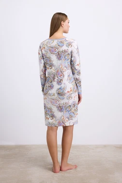 Anıl Kadın Desenli Uzun Kollu Viskon Gecelik – Düğme Detaylı, Yumuşak ve Nefes Alabilen Kumaş Anıl 11570 - Alternatif Görünüm