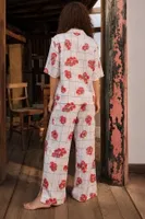 Kadın Domates Desenli Ekose Kısa Kollu Gömlek Yaka Bol Paça Pijama Takımı Bella Notte 60083 Ekru farklı açı