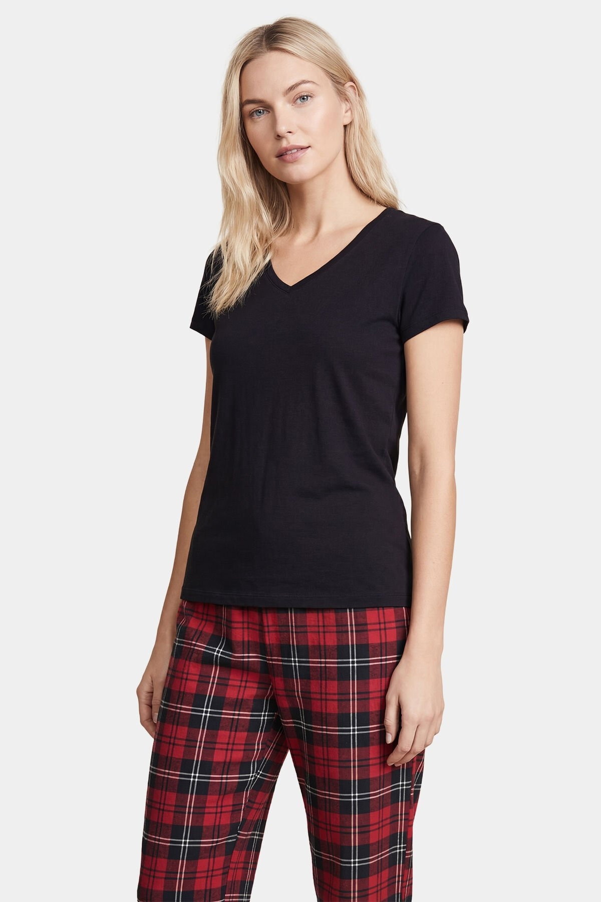 Kadın Ekoseli Pijama Takımı Türen T3618/Kırmızı