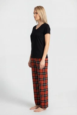 Türen Kadın Ekoseli Pijama Takımı Türen T3618/Turuncu 2 - Alternatif Görünüm