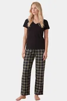 Kadın Ekoseli Pijama Takımı Türen T3618/Yeşil Yeşil