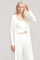 Kadın Ekru Uzun Kimono Sabahlıklı 3'lü Pijama Takımı Akbeniz Y1400 görsel 8
