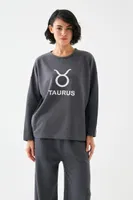 Kadın Füme Boğa Burcu Baskılı Oversize 2 İplik Eşofman Takımı Akbeniz B9999 Füme Boğa farklı açı