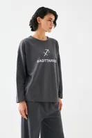 Kadın Füme Yay Burcu Baskılı Oversize 2 İplik Eşofman Takımı Akbeniz B9999 Füme Yay farklı açı