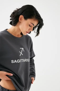 Kadın Füme Yay Burcu Baskılı Oversize 2 İplik Eşofman Takımı Akbeniz B9999 - Alternatif Görünüm
