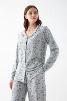 Kadın Gri Desenli Düğmeli Pamuklu Pijama Takımı Akbeniz 27955 Gri farklı açı