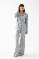 Kadın Gri Desenli Düğmeli Pamuklu Pijama Takımı Akbeniz 27955 Gri görsel 6