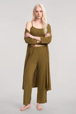 Kadın Gri Melanj Uzun Kimono Sabahlıklı 3'lü Pijama Takımı Akbeniz Y1400 - Alternatif Görünüm