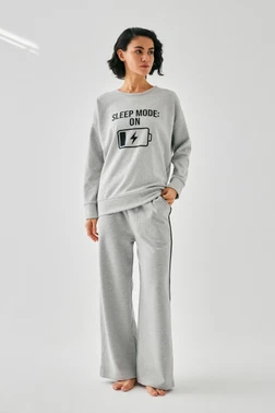 Kadın Gri Sleep Mode On Baskılı Oversize 2 İplik Eşofman Takımı Akbeniz B3333 - Alternatif Görünüm