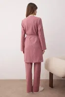 Kadın Gül Kurusu Waffle Dokulu 3’lü Sabahlıklı Pijama Takımı Bella Notte 61113 Gül Kurusu görsel 6