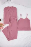 Kadın Gül Kurusu Waffle Dokulu 3’lü Sabahlıklı Pijama Takımı Bella Notte 61113 Gül Kurusu görsel 4
