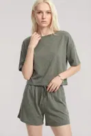 Kadın Haki Kısa Kollu Şortlu Pijama Takımı Akbeniz Y1300 Haki detay görünüm