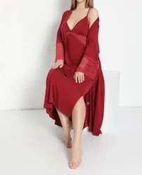 Kadın İp Askılı Gecelik Sabahlık Takım Confeo C840-445
