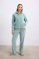Kadın Kadife Dokulu Uzun Kollu Sweatshirt ve Pantolon Takımı Anıl 11588 Yeşil