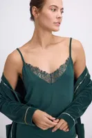 Kadın Kadife Sabahlık, Dantelli Atlet ve Desenli Pantolon Pijama Takım Anıl 11554 Koyu Yeşil görsel 4