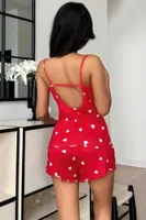 Kadın Kalp Desenli Şortlu Pijama Takım Ruselin 5178 Kırmızı farklı açı