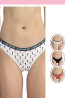 Kadın Karışık Desen Pamuklu 3'lü Slip Külot-Lacivert Us. POLO Assn. 66430 Lacivert