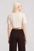 Kadın Kum Kahve Baskılı Crop Tişört Pantolon Takımı Akbeniz Y1620 görsel 5
