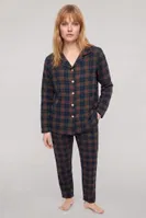 Kadın Lacivert Ekose Desenli Düğmeli Pijama Takımı Akbeniz 27957 Lacivert