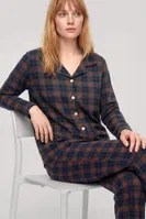 Kadın Lacivert Ekose Desenli Düğmeli Pijama Takımı Akbeniz 27957 Lacivert görsel 5