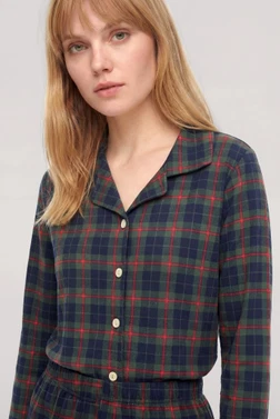 Kadın Lacivert Ekose Desenli Düğmeli Pijama Takımı Akbeniz 27957 - Alternatif Görünüm