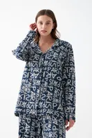 Kadın Lacivert Paris Yazılı Düğmeli Pamuklu Pijama Takımı Akbeniz 27952 Lacivert farklı açı